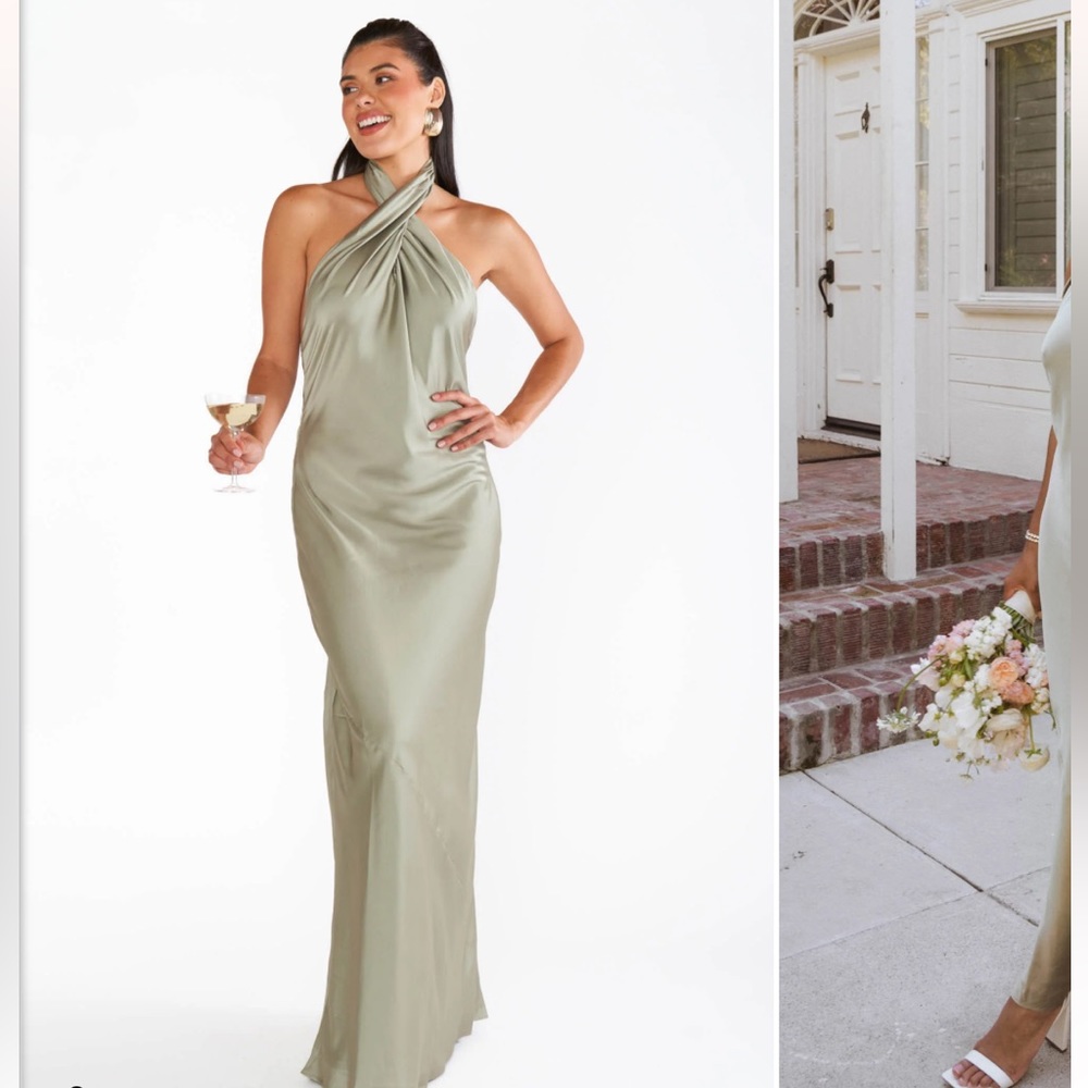 SHOW ME YOUR MUMU | Jasmine halter maxi dress moss green luxe satin